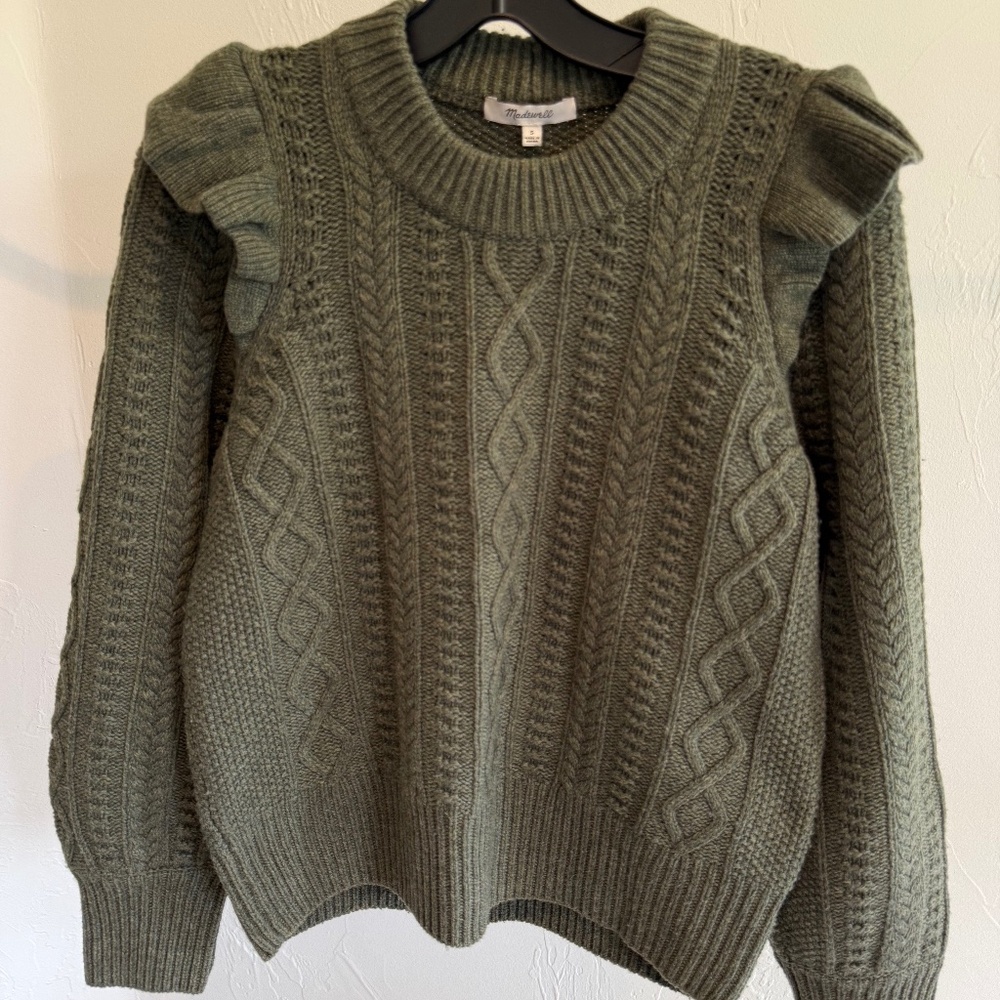 Madewell Women's Merino Wool Sweater with ruffle shoulder detail